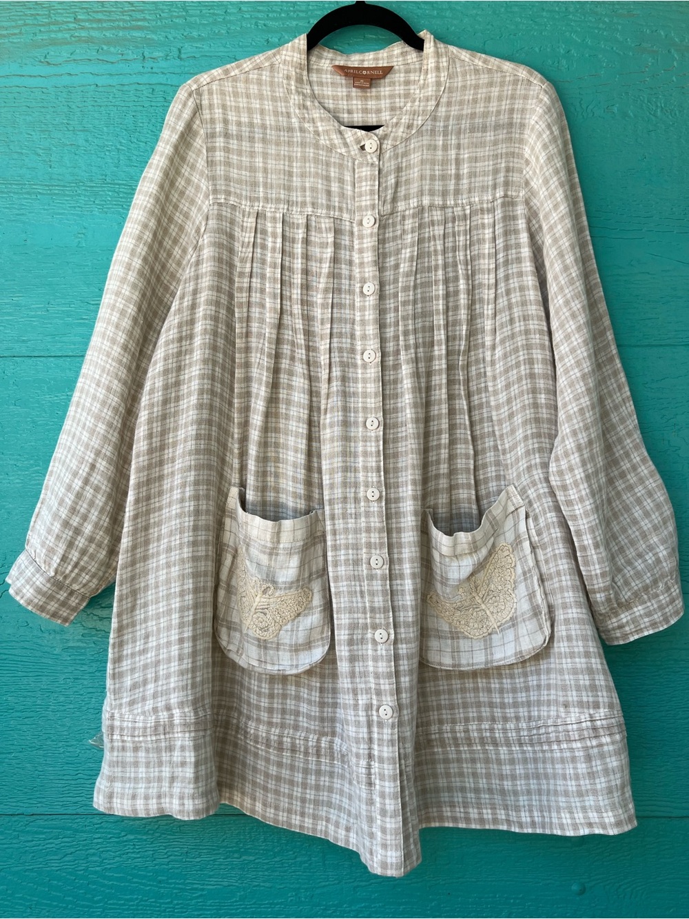 April Cornell Linen Embroidered Artist Smock Tunic Top Medium Boho Cottagecore